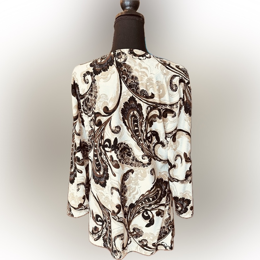 JM Collection Black, Brown, and Cream Paisley Blouse - Picture 2 of 3